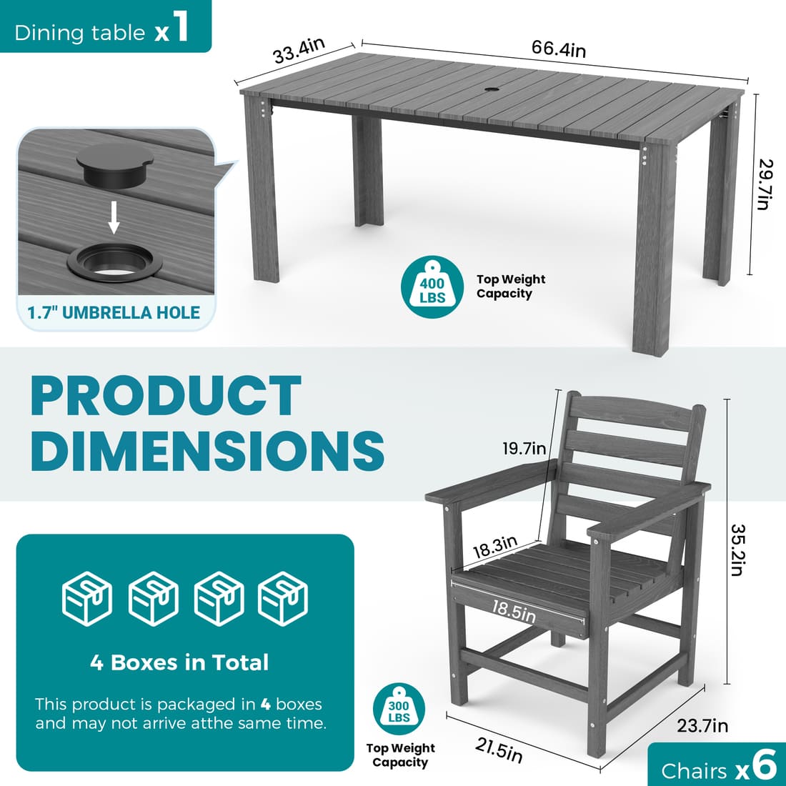 Corex HDPE Classic Dining Set,7-Piece