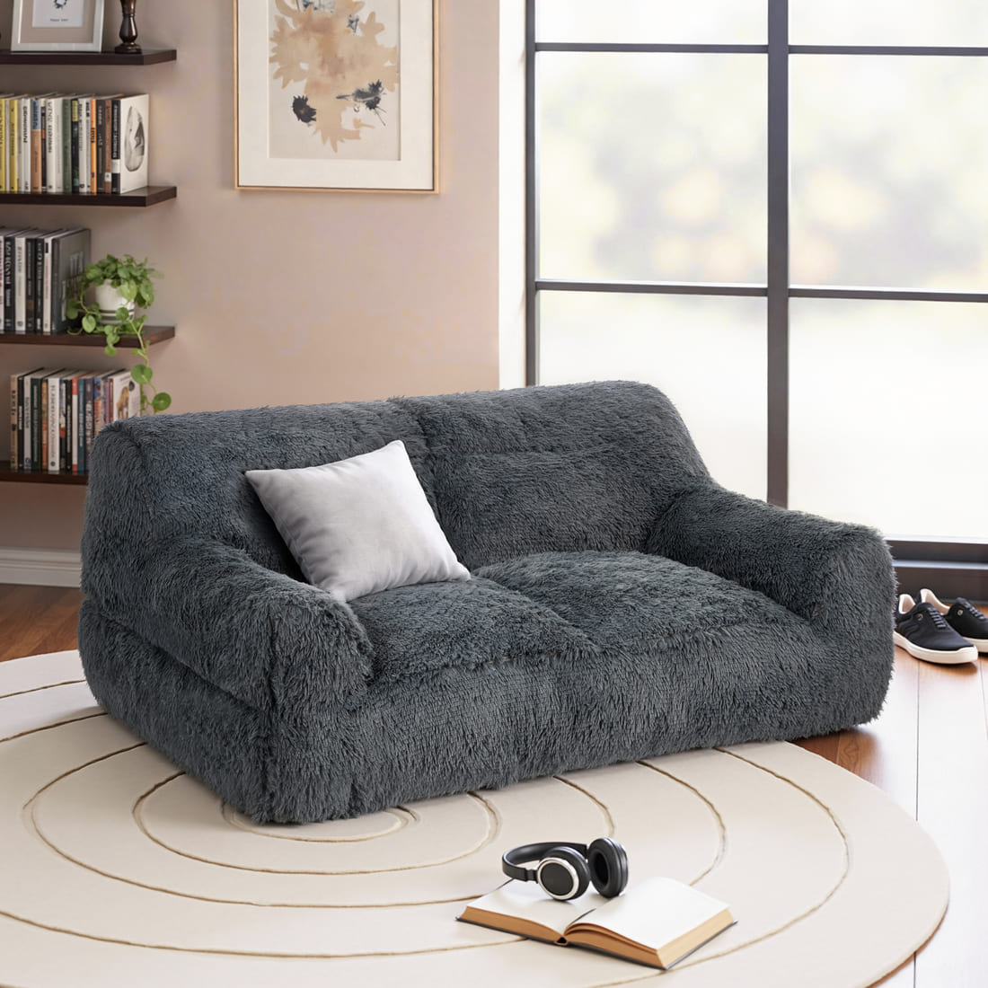 2-Seat Faux Fur Bean Bag Sofa