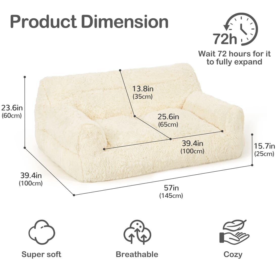 2-Seat Faux Fur Bean Bag Sofa