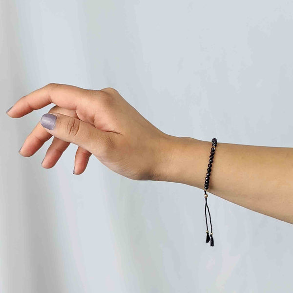 Black Spinel Tassel Tasbih Bracelet | Women's Misbaha - 33 Beads, 4mm