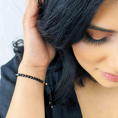 Black Spinel Tassel Tasbih Bracelet | Women's Misbaha - 33 Beads, 4mm