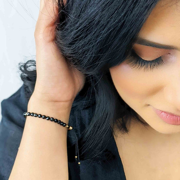 Black Spinel Tassel Tasbih Bracelet | Women's Misbaha - 33 Beads, 4mm