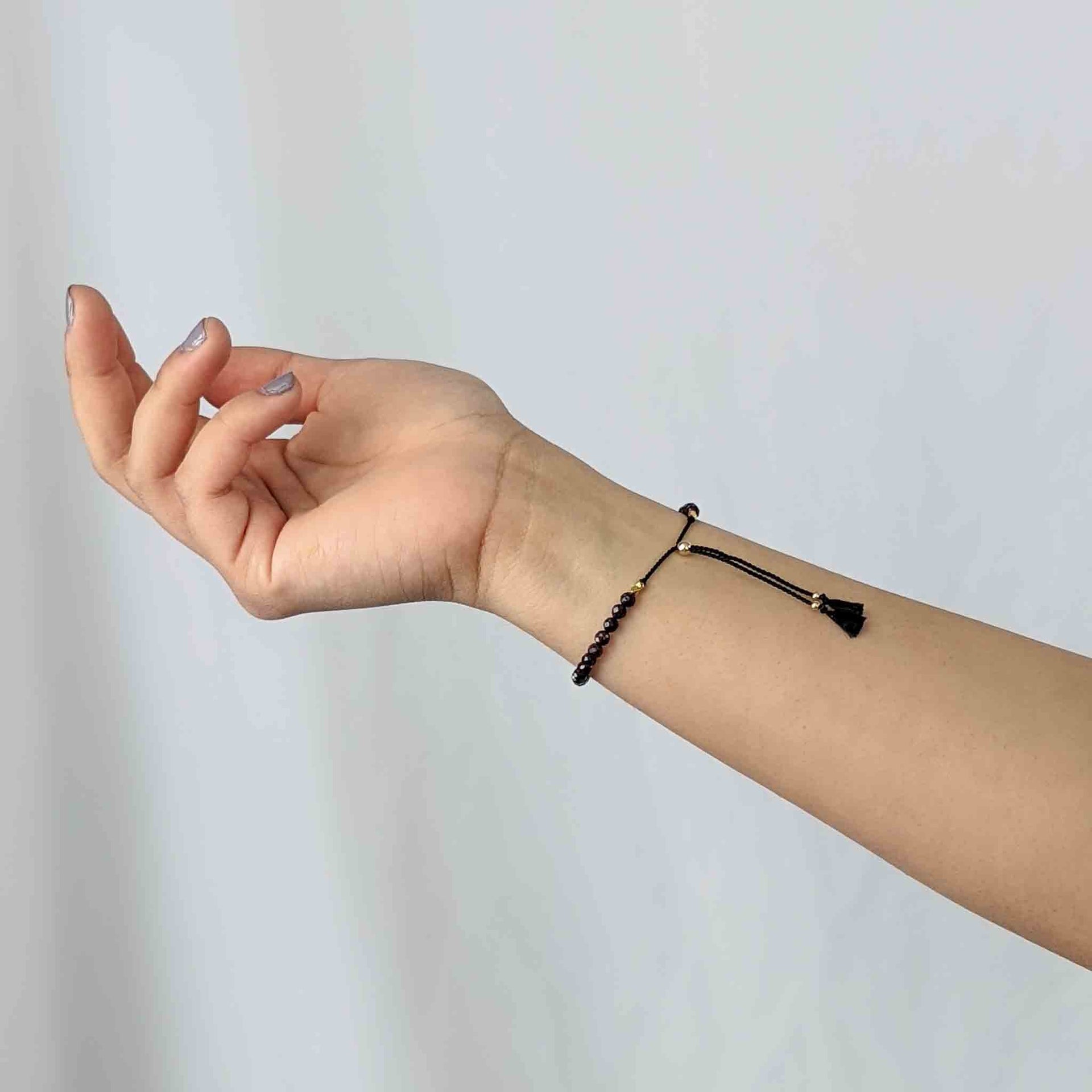 Black Spinel Tassel Tasbih Bracelet | Women's Misbaha - 33 Beads, 4mm