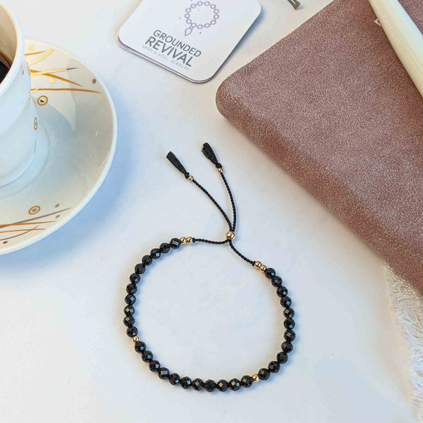 Black Spinel Tassel Tasbih Bracelet | Women's Misbaha - 33 Beads, 4mm