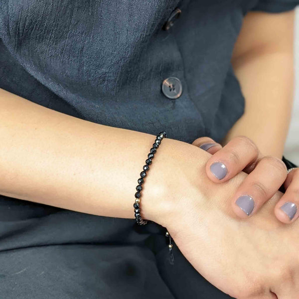 Black Spinel Tassel Tasbih Bracelet | Women's Misbaha - 33 Beads, 4mm