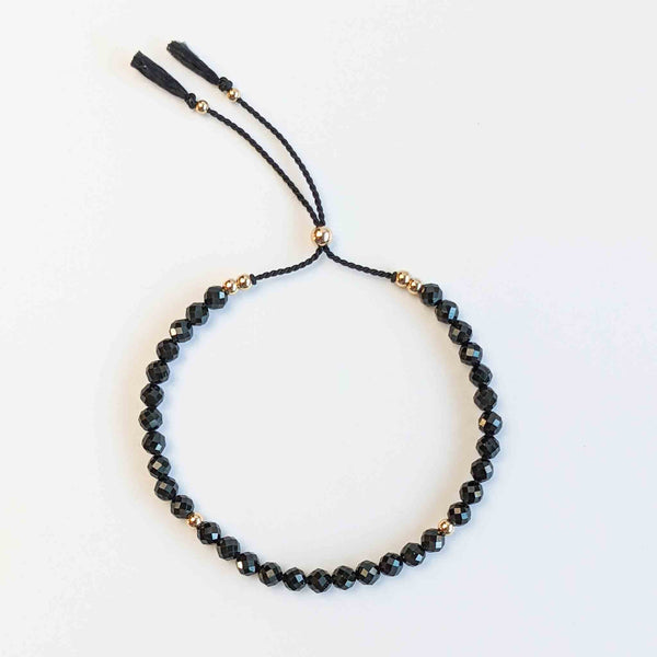 Black Spinel Tassel Tasbih Bracelet | Women's Misbaha - 33 Beads, 4mm