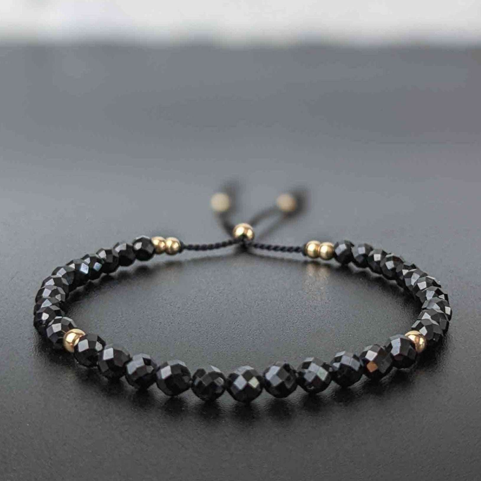Black Spinel Tassel Tasbih Bracelet | Women's Misbaha - 33 Beads, 4mm