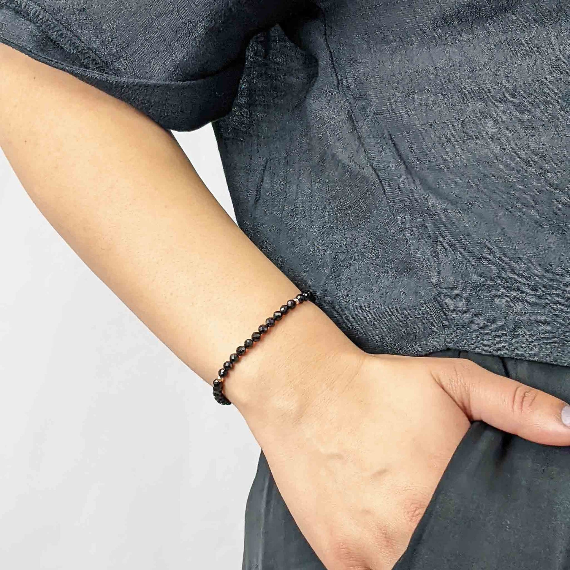 Black Spinel Tassel Tasbih Bracelet | Women's Misbaha - 33 Beads, 4mm