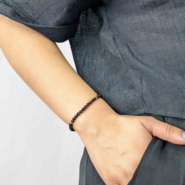 Black Spinel Tassel Tasbih Bracelet | Women's Misbaha - 33 Beads, 4mm