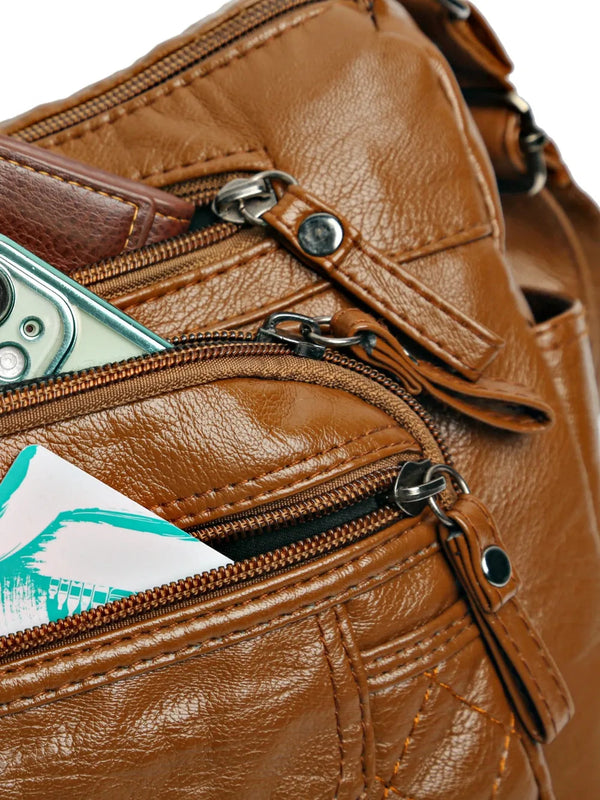 PU Leather Multi Pockets Adjustable Strap Shoulder Bag