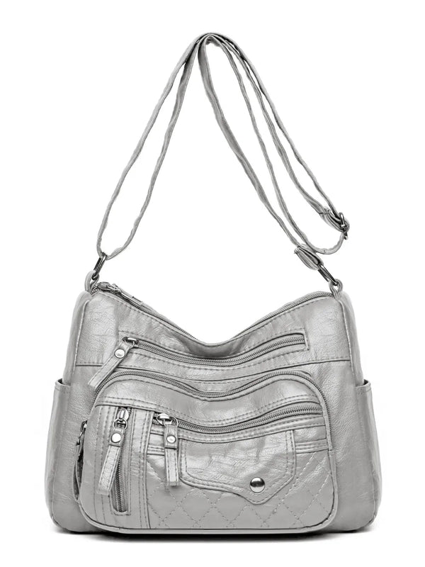 PU Leather Multi Pockets Adjustable Strap Shoulder Bag
