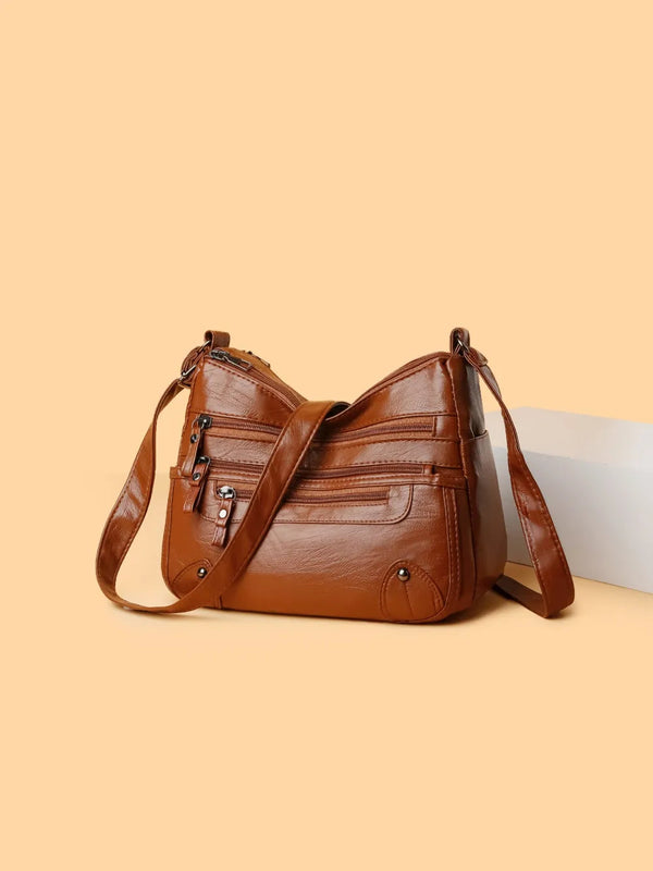 PU Leather Multi Pockets Shoulder Bag
