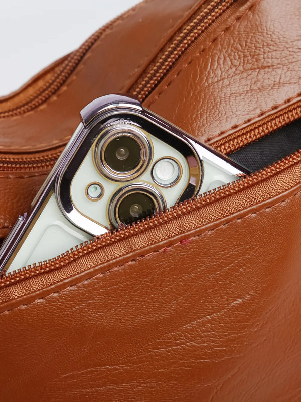 PU Leather Multi Pockets Shoulder Bag