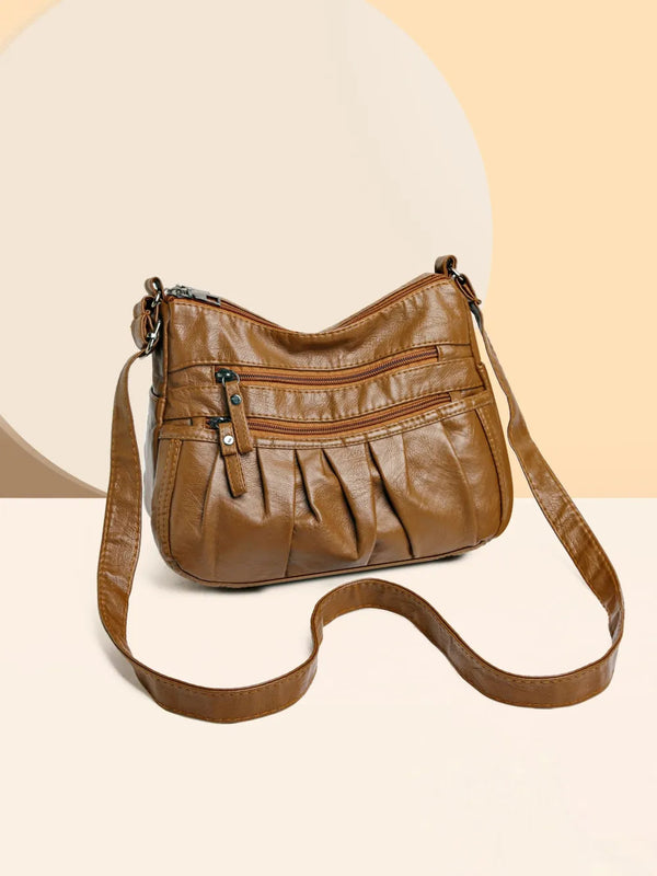PU Leather Ruched Adjustable Strap Shoulder Bag