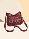 PU Leather Ruched Adjustable Strap Shoulder Bag - Deep Red / One Size