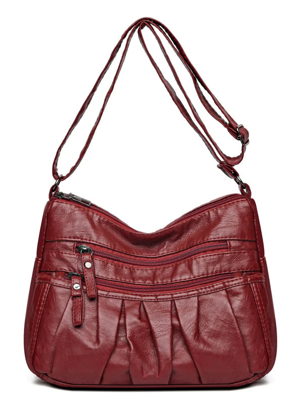 PU Leather Ruched Adjustable Strap Shoulder Bag