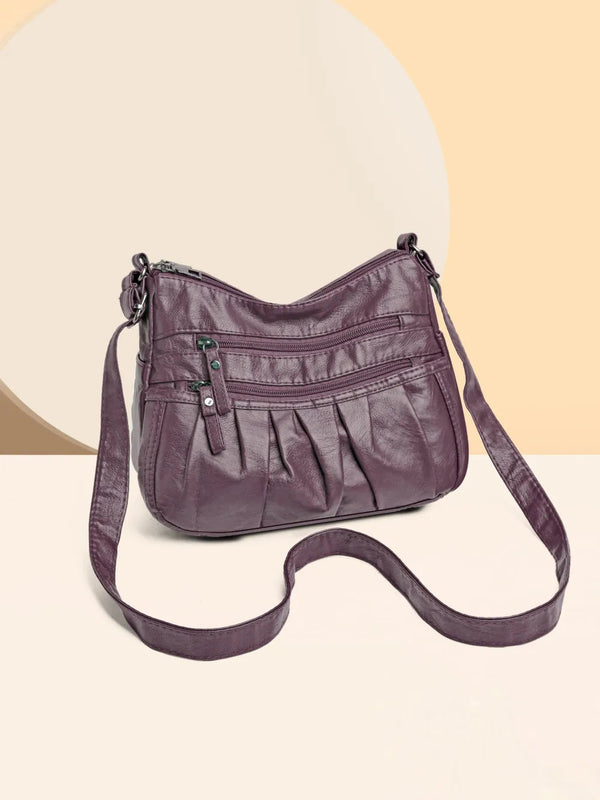PU Leather Ruched Adjustable Strap Shoulder Bag
