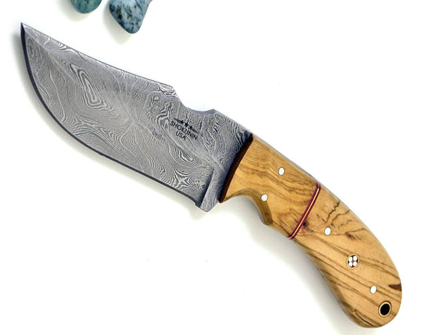 Puma Damascus Steel Hunting Knife Olive Wood Handle & Sheath