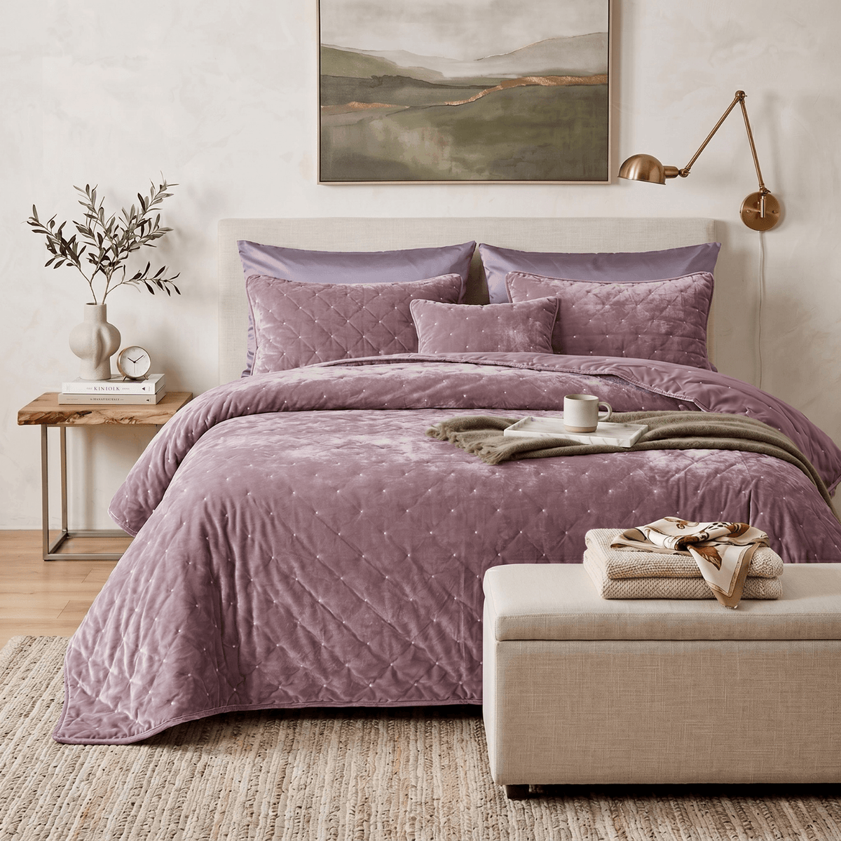 Tache Plush Dreams Purple Mauve Tufted Velvet Quilt Set (JHW-853P)