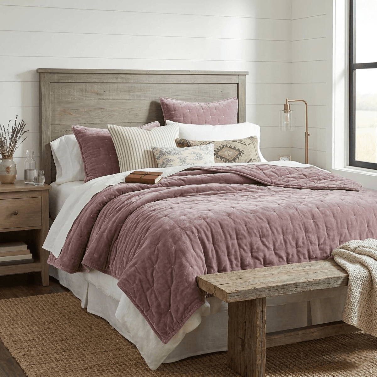 Tache Plush Dreams Purple Mauve Tufted Velvet Quilt Set (JHW-853P)
