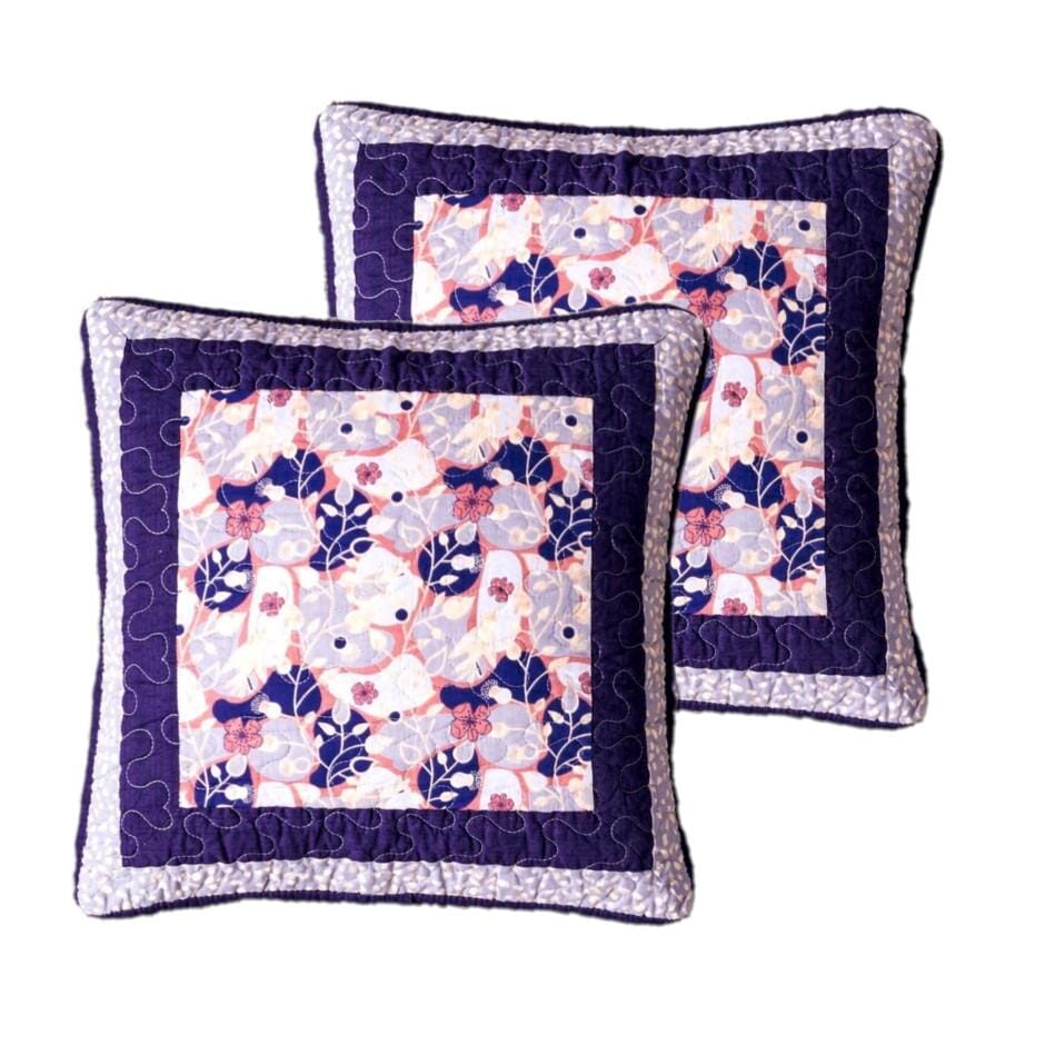 DaDa Bedding Set of 2-Pieces Peachy Blossoms Purple Floral Patchwork Throw Pillow Covers, 18