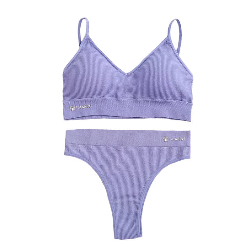 Talmont Seamless Ribbed Bra & Panty Set – Soft, Stretchy Lounge Lingerie with Removable Pads