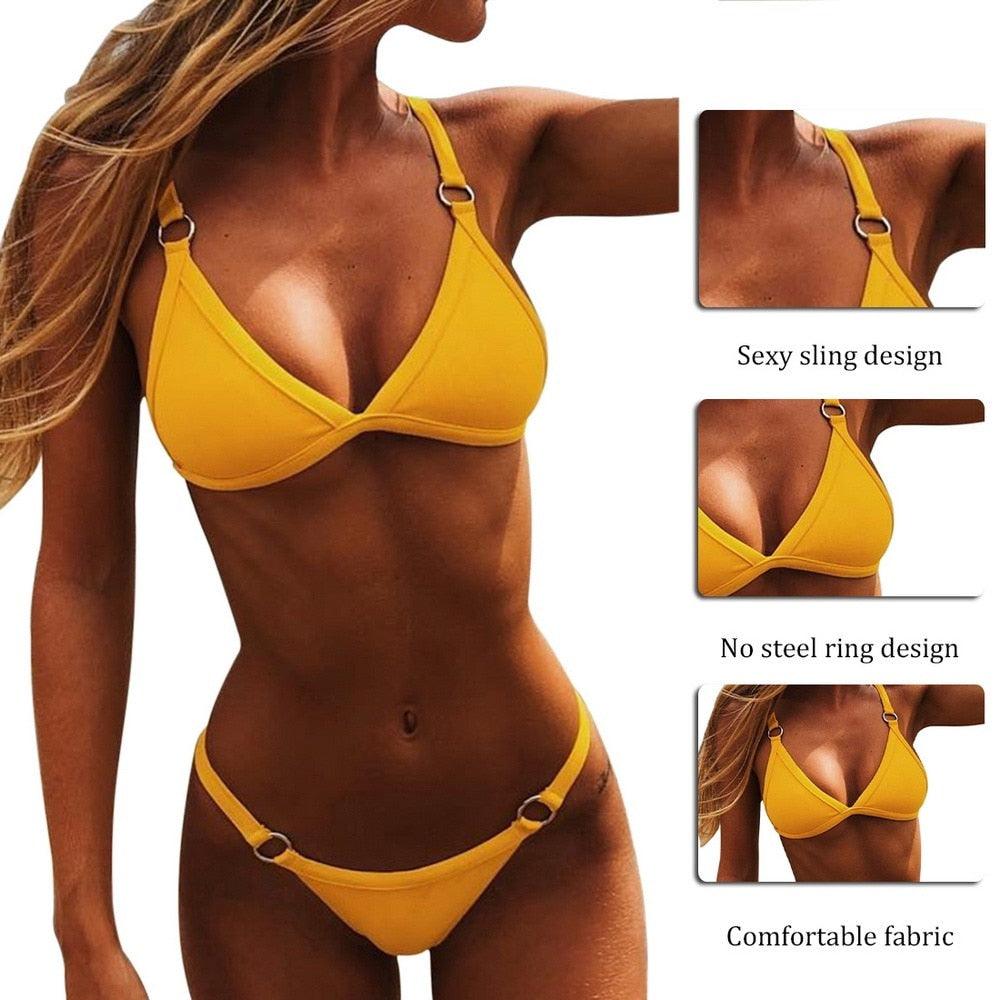 Push Up Bikini Set Swimsuits High Waist Swimwear Women Ribbed Bathing Suits Brazilian Bikinis Swimsuit for Women  Bottom Triangle Bikinis Top Bathing Suit