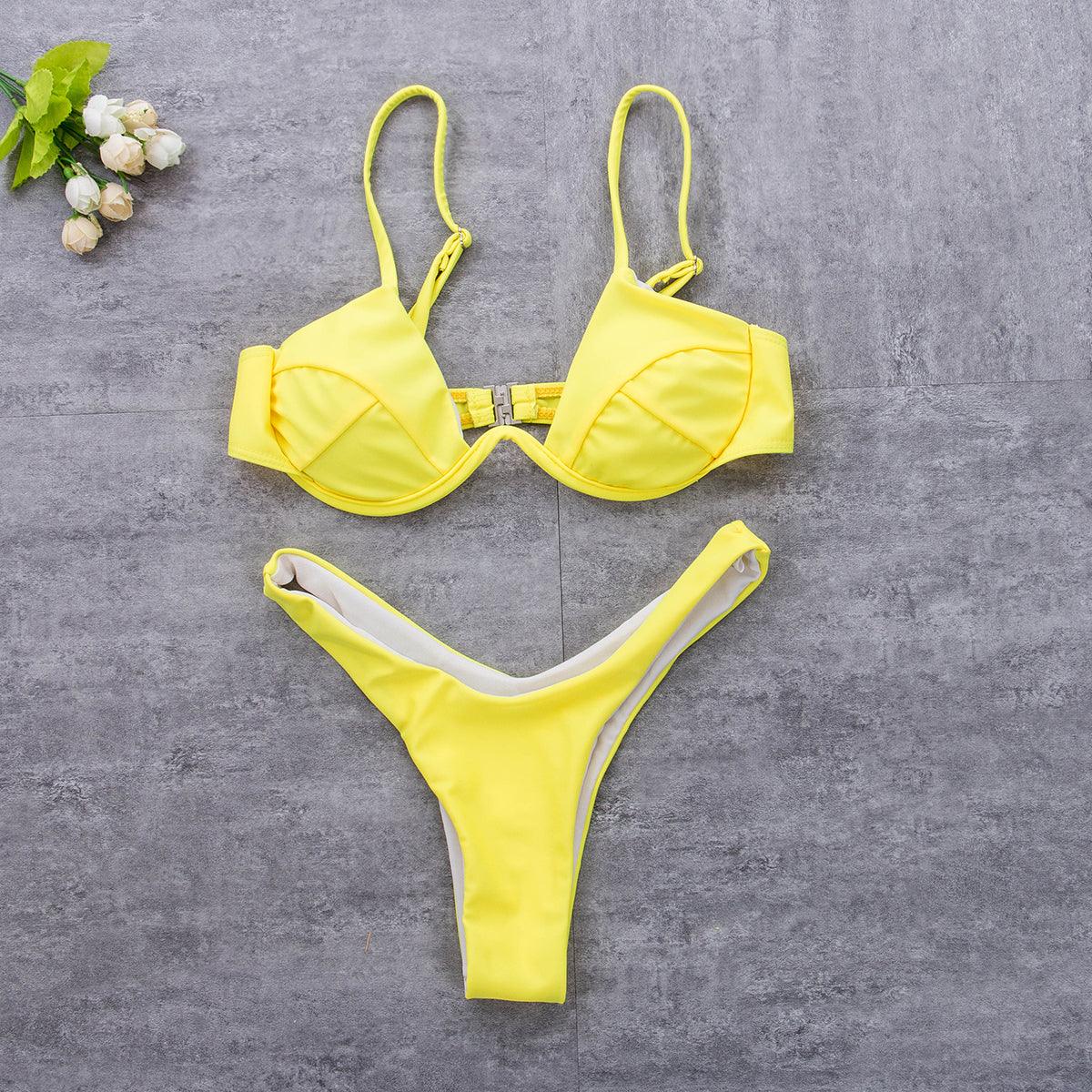 Push Up Unpadded Bikini Set Women 4 Colors Bandage Bikini Set Swimsuit Thong Bottom Swimwear Two Pieces Plain Bikini Bathing Suit Swimwear Bathing
