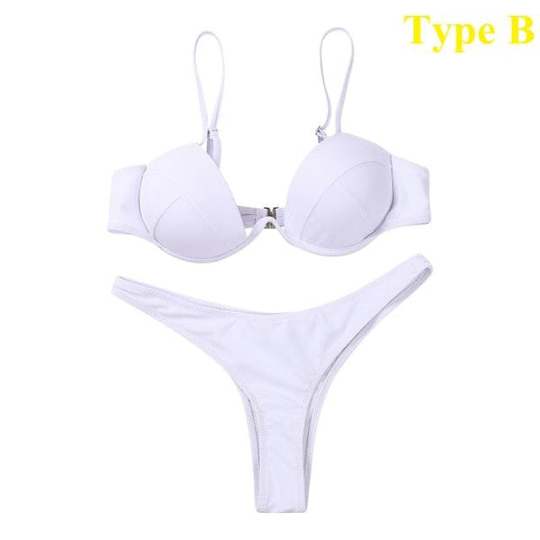 Push Up Unpadded Bikini Set Women 4 Colors Bandage Bikini Set Swimsuit Thong Bottom Swimwear Two Pieces Plain Bikini Bathing Suit Swimwear Bathing