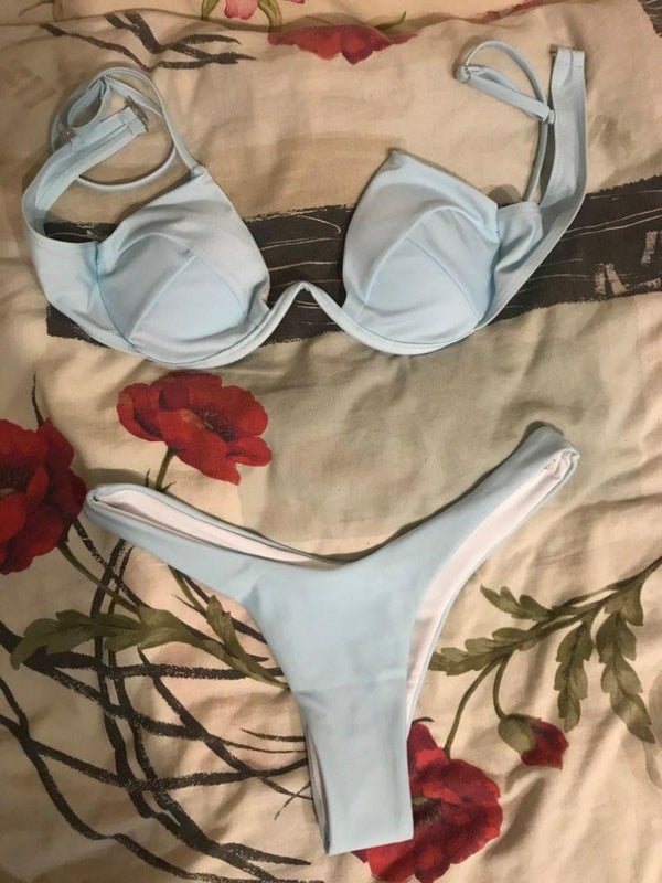 Push Up Unpadded Bikini Set Women 4 Colors Bandage Bikini Set Swimsuit Thong Bottom Swimwear Two Pieces Plain Bikini Bathing Suit Swimwear Bathing