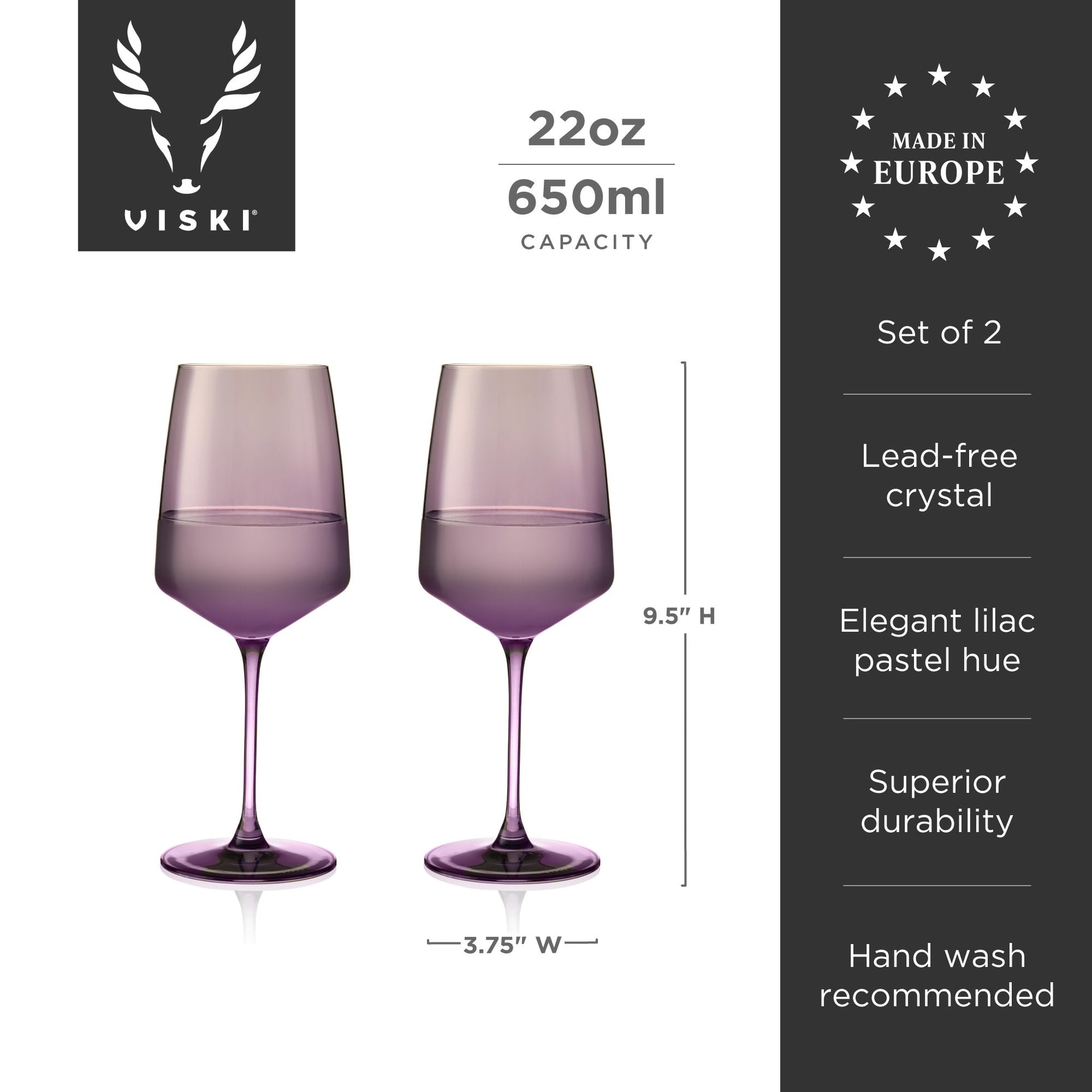 Reserve Nouveau Crystal Wine Glasses in Violet, Set of 2