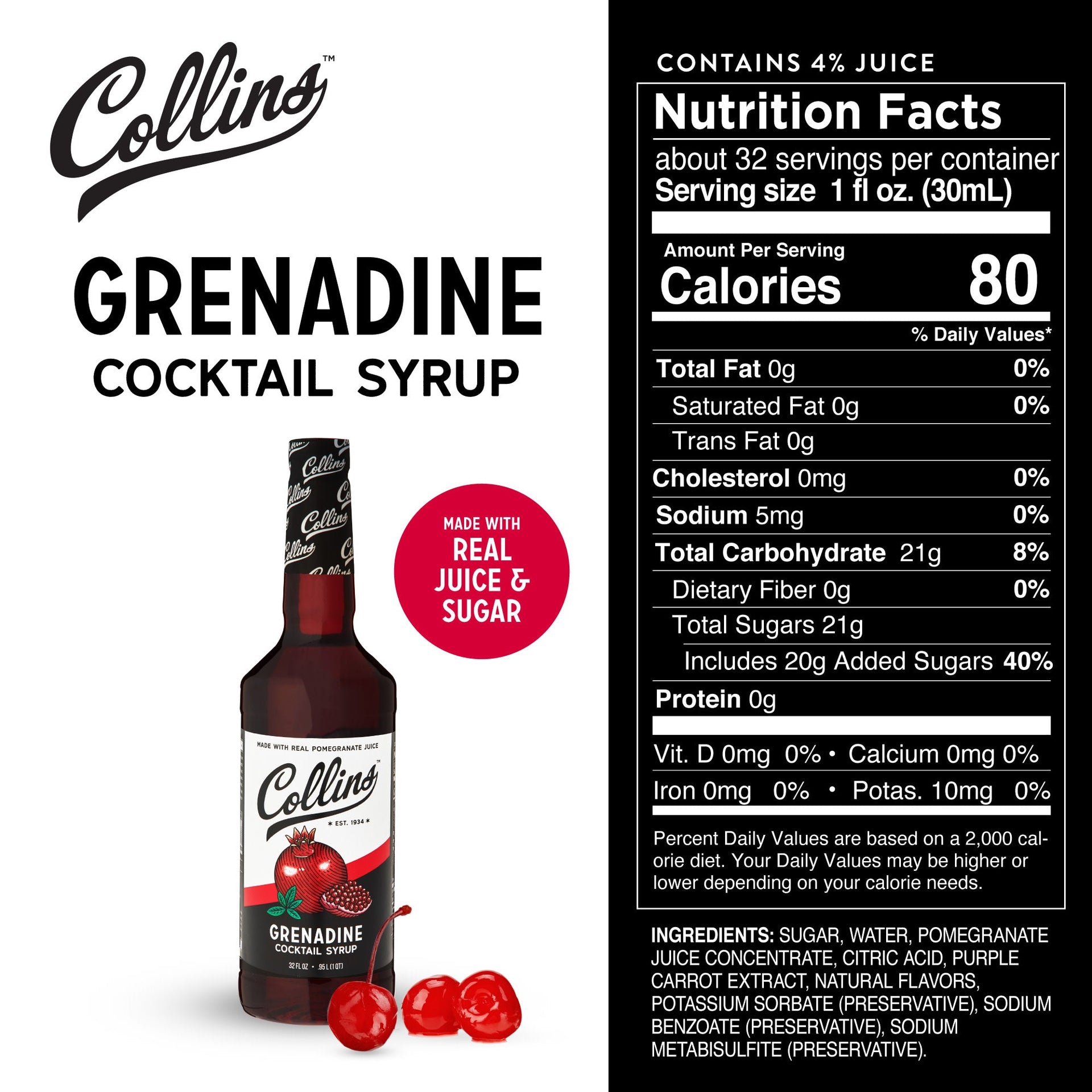 Grenadine Cocktail Syrup 32 oz