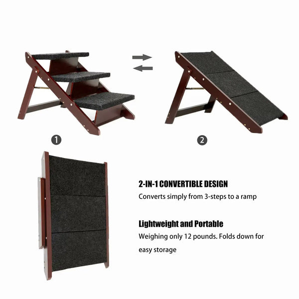 3-Tier Wood Pet Steps & Ramp - Foldable and Portable Ameraeon