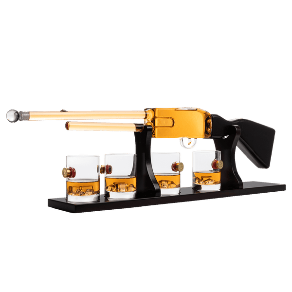 Shotgun Rifle Wine & Whiskey Decanter Set 20oz with Bullet Glasses by The Wine Savant - Firearm Shooting Gun Gifts for Men Veterans, Military, Home Bar, Law Enforcement 30