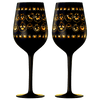 Crystal Halloween Stemmed Wine Glasses - Set of 2 - Pumpkin Themed Vibrant Black & Gold Spooky Ghost Pattern Frosted Glass, Perfect for Themed Gothic Parties Trick Or Treat Gifts for Him Her (14 OZ)