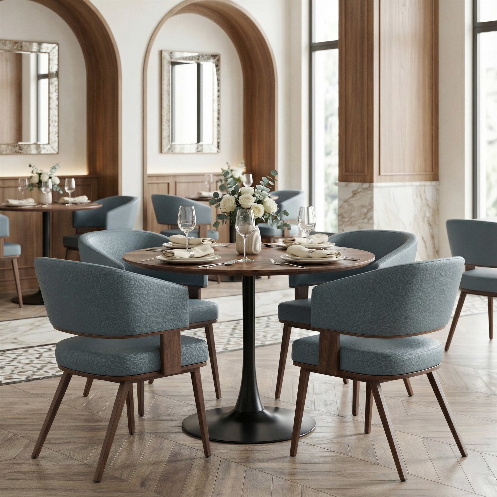 Poise Dining Chair Azure Gray & Walnut