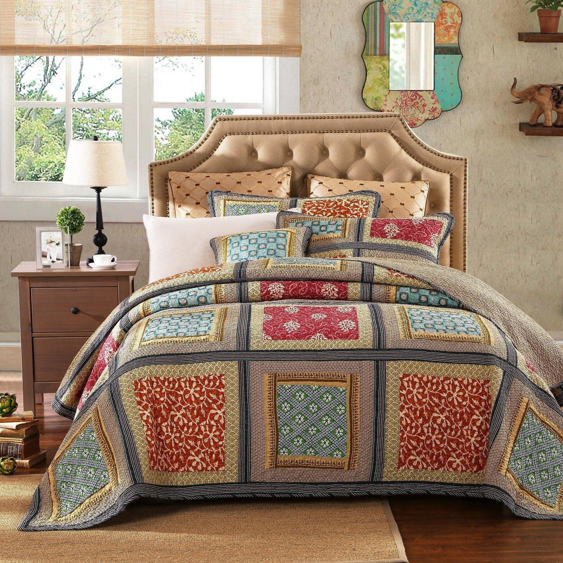 Dada Bedding Gallery of Roses Floral Bohemian Cotton Patchwork Bedspread Set (JHW-546)