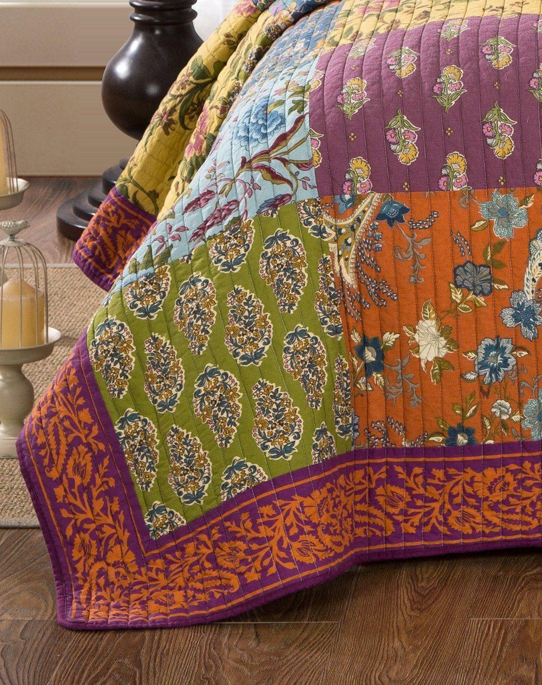 Tache Cotton Bohemian Carnival Garden Quilted Patchwork Bedspread Set (JHW-676)
