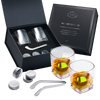Hockey Whiskey Stones Set | 7pcs - 4 Hockey Puck Chill Stones with Cooling Gel, Hockey Stick Tongs & 2 Classy Whiskey Glasses | Prime Hockey Gifts for Coaches! | | Ideal for Him, Dad, Hockey Present