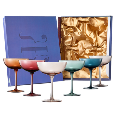 Cocktail & Champagne Coupe Glasses Coupe Cocktail Glasses 7 oz | Set of 6 | Pastel Colored Crystal Cocktail Glassware for Champagne, Martini, Manhattan Goblet Cocktails, Glassware - Luxury Gift Box