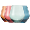 Colored Stemless Crystal Wine Glass Set of 4, Gift For Her, Him, Wife, Friend - Large 16 oz Glasses, Unique Italian Style Tall Drinkware - Red & White, Dinner, Color Beautiful Glassware - (Pastel)