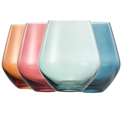 Colored Stemless Crystal Wine Glass Set of 4, Gift For Her, Him, Wife, Friend - Large 16 oz Glasses, Unique Italian Style Tall Drinkware - Red & White, Dinner, Color Beautiful Glassware - (Pastel)