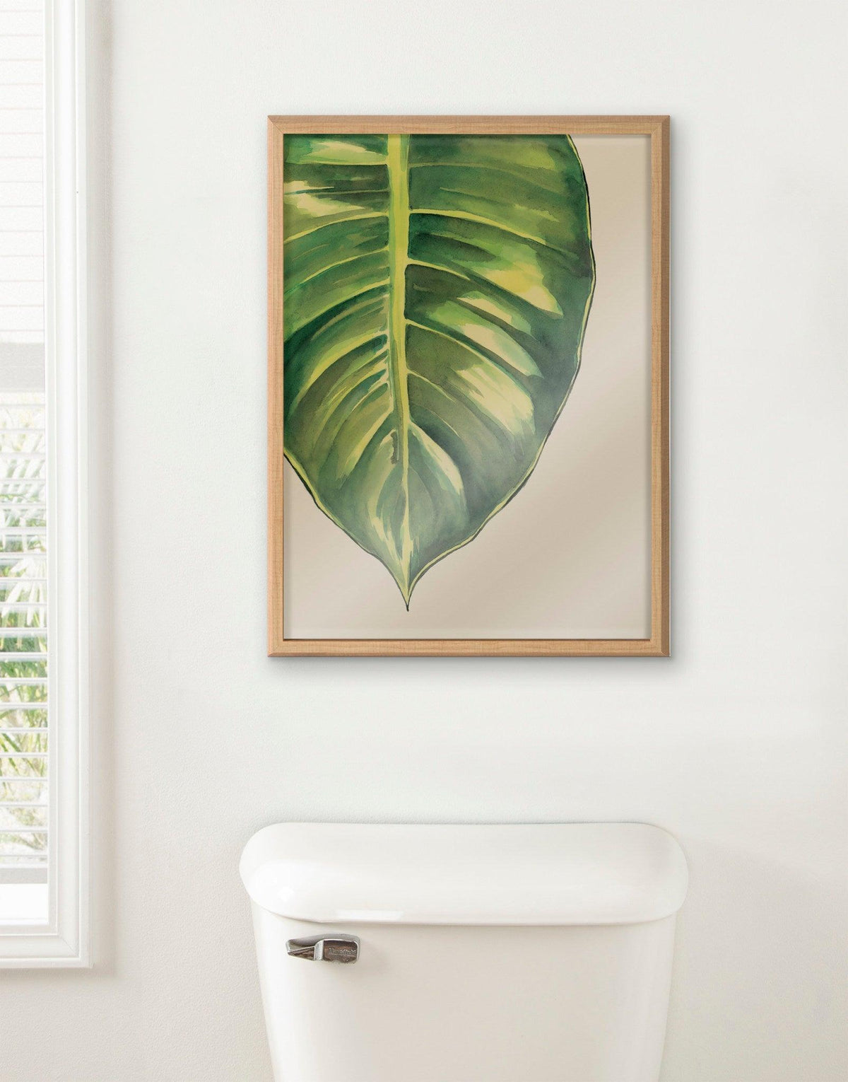 Blake Large Leaf Greener Hue Neutral Framed Printed Glass by Emily Marie Watercolors