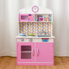 Kids Wooden Pretend Cooking Playset Cookware Play Set Kitchen Toys Toddler Gift-Pink