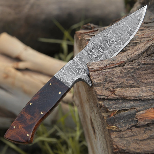 Radiant Damascus Hunting Knife with Rosewood Handle