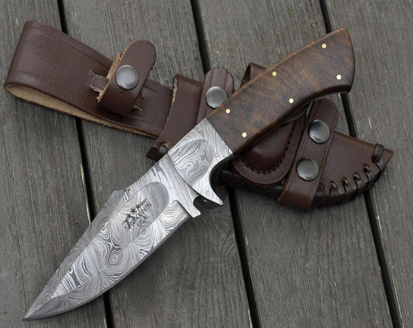 Radiant Damascus Hunting Knife with Rosewood Handle - Gifts for You 'n Me