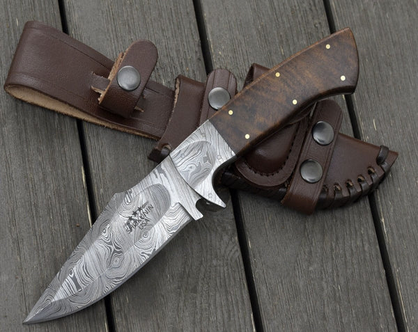 Radiant Damascus Hunting Knife with Rosewood Handle