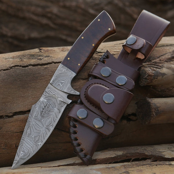 Radiant Damascus Hunting Knife with Rosewood Handle