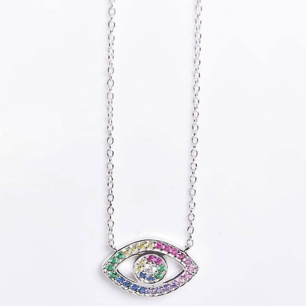 Rainbow CZ Eye Necklace