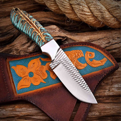 Cowboy Hunting Knife Rasp Steel Pinecone Handle